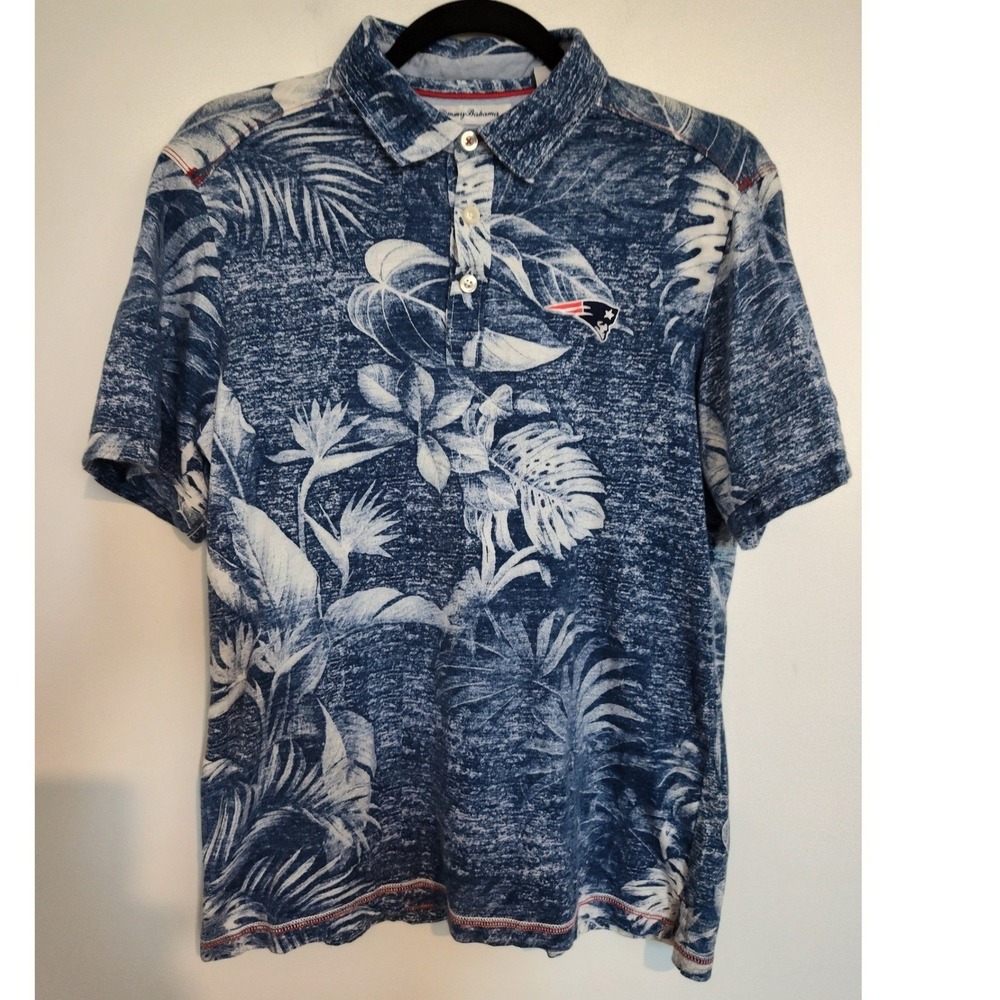 Tommy Bahama NFL New England Patriots Polo Shirt Mens Small Blue Tropical Floral
